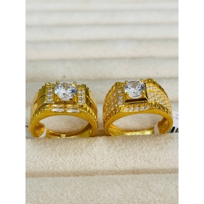 Cặp nhẫn nam vàng 18K mặt vuông đính đá